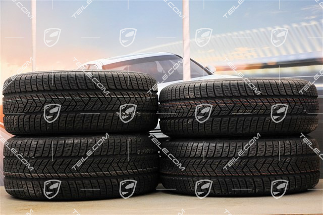 19" "Macan Turbo" koła zimowe komplet, felgi 8J x 19 ET21 + 9J x 19 ET21, opony zimowe Pirelli 235/55 R 19 + 255/50 R 19, z czujnikami ciśnienia RDK, czarny wysoki połysk