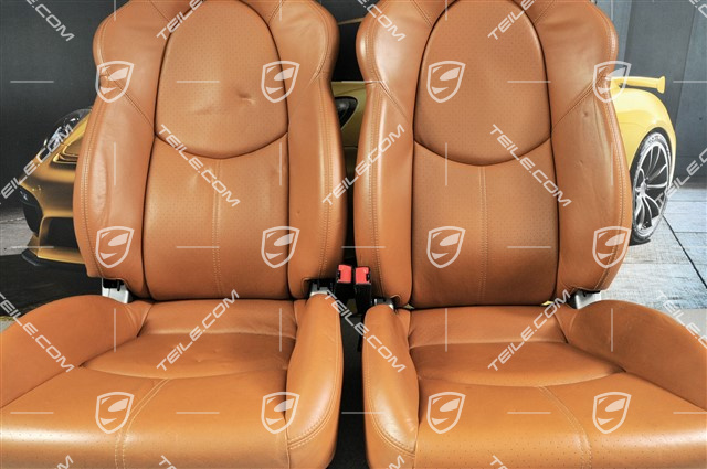 Fotele sportowe, regulowane elektrycznie, skóra, Natur Brown, komplet (L+R)