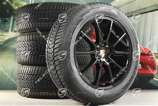 20" koła zimowe Cayenne Design, komplet, felgi 9J x 20 ET50 + 10,5J x 20 ET64 + opony zimowe Hankook 255/55 R20 + 295/45 R20, z czujnikami ciśnienia, czarny wysoki połysk