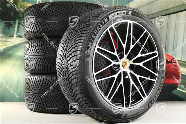 21-inch RS Spyder Design winter wheel set, rims 9,5J x 21 ET46 + 11,0J x 21 ET58 + NEW Michelin winter tyres 285/45 R21 + 305/40 R21, with TPMS, black high gloss