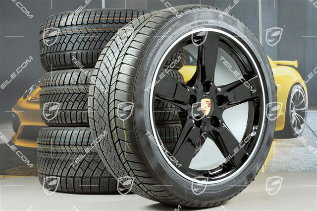 19" winter wheel set Cayman S, 8J x 19 ET57 + 9,5J x 19 ET45, winter tyres Continental WinterContact TS 830P 235/40 R19 + 265/40 R19, with TPMS, black