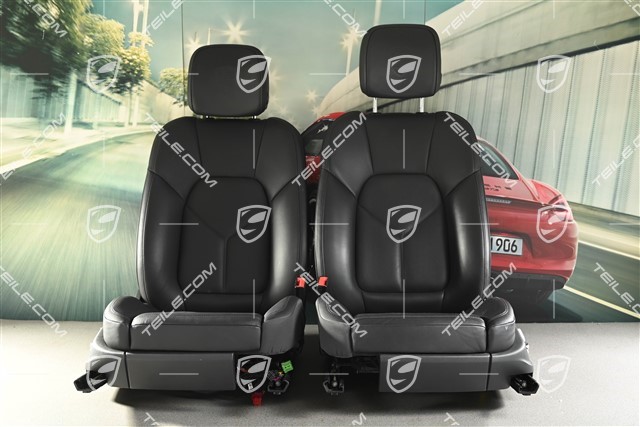 Seats, black leather, ventilated, Porsche crest, electrically adjustable, complete set (L+R)