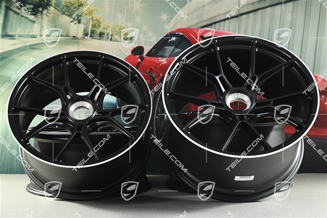 20+21 -inch GT3 wheel rim set, 9,5J x 20 ET46 + 12J x 21 ET45, black satin mat + white rim border