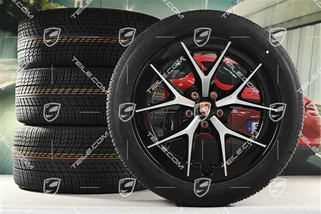 21" koła zimowe Cayenne RS Spyder Design, komplet, felgi 9,5J x 21 ET16 + 11J x 21 ET37 + opony zimowe Goodyear UltraGrip Performance 3 SUV 275/45 R21 + 315/40 R21, czarny wysoki połysk