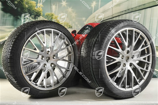 21" Panamera Exclusive Design Koła zimowe, komplet, felgi 9,5J x 21 ET71 + 10,5J x 21 ET71 + opony zimowe Continental Winter Contact TS860 S 275/35 R21 + 315/30 R21, platynowy srebrny