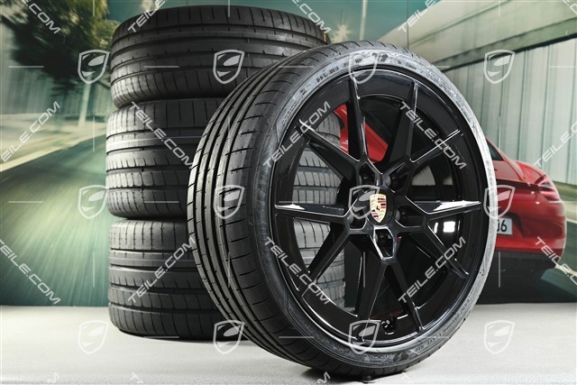 20+21" Carrera S summer wheel set, rims 8.5J x 20 ET50 + 11.5J x 21 ET79 + NEW Goodyear summer tyres 245/35 R20 + 315/30 R21, black high gloss