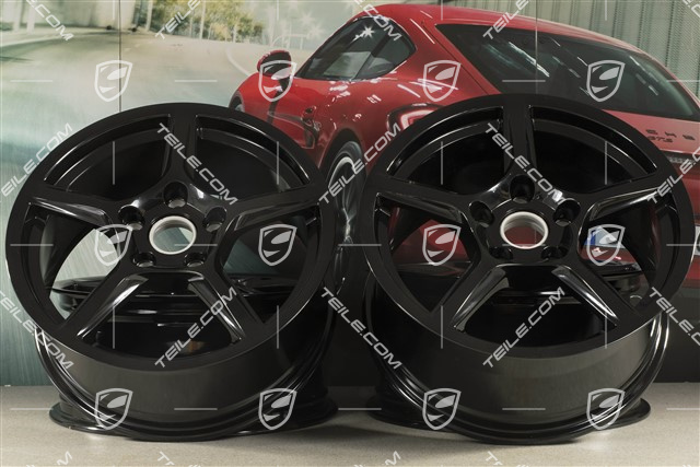 18" komplet felg "Boxster", 8J x 18 ET57 + 9J x 18 ET47, czarny wysoki połysk