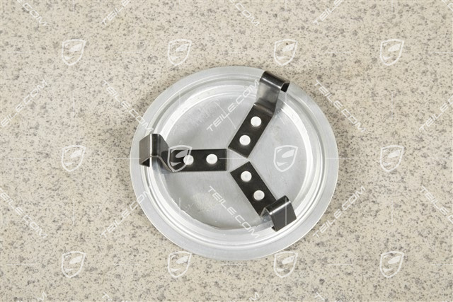 Radzierdeckel, für Innendurchmesser 66 mm, für Fuchsfelgen, eloxiert, silber mit schwarzem, geprägten Porsche Wappen