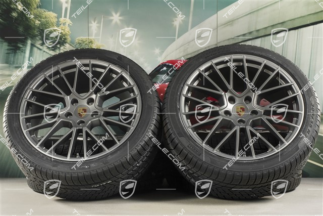 21-inch Cayenne COUPÉ RS Spyder winter wheel set, rims 9,5J x 21 ET46 + 11,0J x 21 ET49 + Pirelli winter tyres275/40 R21 + 305/35 R21, with TPMS, Platinum satin matt