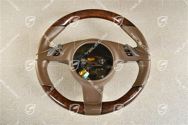 Steering wheel, multi-function, PDK, heating, leather Espresso with Mahogany wood