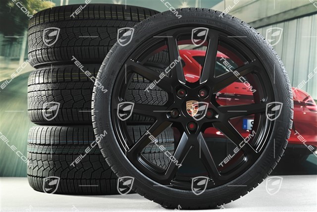 21" Panamera SportDesign Winterräder Satz, Felgen 9,5J x 21 ET71 + 10,5J x 21 ET71 + Continental Winterreifen 275/35 R21 + 315/30 R21, Schwarz Seidenmatt