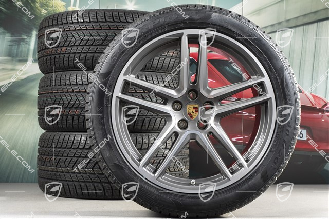20" "Macan Turbo" koła zimowe, komplet, felgi 9J x 20 ET26 + 10J x 20 ET19 + NOWE opony zimowe Pirelli 265/45 R20 + 295/40 R20, Titanum, z czujnikami ciśnienia RDK