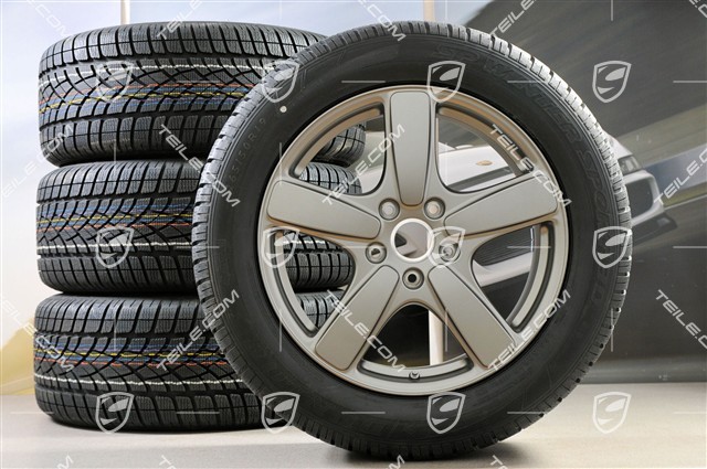 19" winter wheels set Cayenne Sport Classic, rims 8,5J x 19 ET59 + NEW Dunlop winter tires 265/50 R19, Platinum (semigloss), with TPM