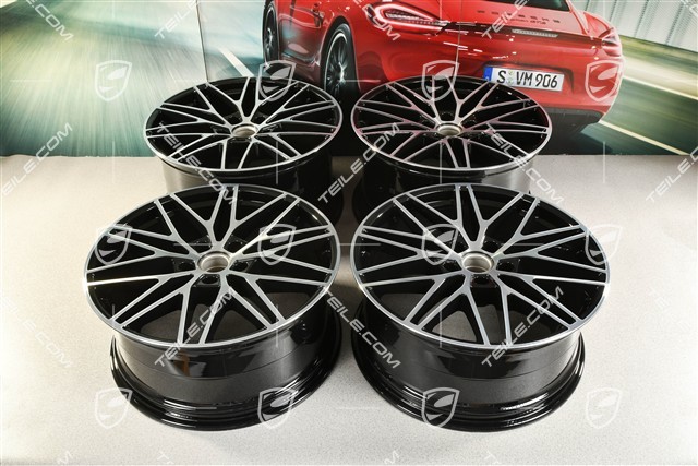 21" Komplet felg Cayenne RS Spyder Design, 11J x 21 ET58 + 9,5J x 21 ET46, czarny wysoki połysk