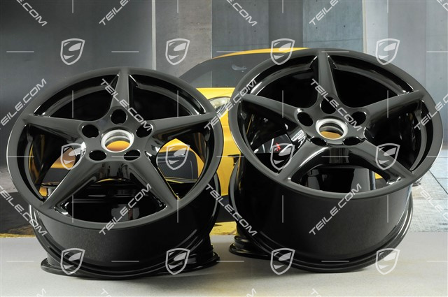 18" Komplet felg Carrera III, 8J x 18 ET57 + 11J x 18 ET51, C4 / C4S, czarny wysoki połysk