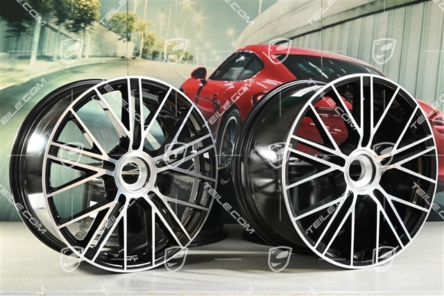 21" Panamera Turbo S wheel rim set, central lock, 9.5J x 21 ET71 + 10.5J x 21 ET71, black high gloss