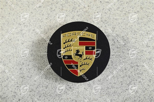 Radkappe, rund, gewölbt, mit farbigem Porsche-Wappen, Purpurite Metallic