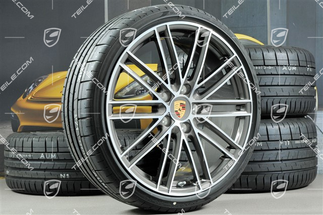 20" Turbo IV Sommerräder Satz, Felgen 8,5J x 20 ET57 + 10,5J x 20 ET47 + Sommerreifen 235/35 ZR20 + 265/35 ZR20, mit RDK-Sensoren