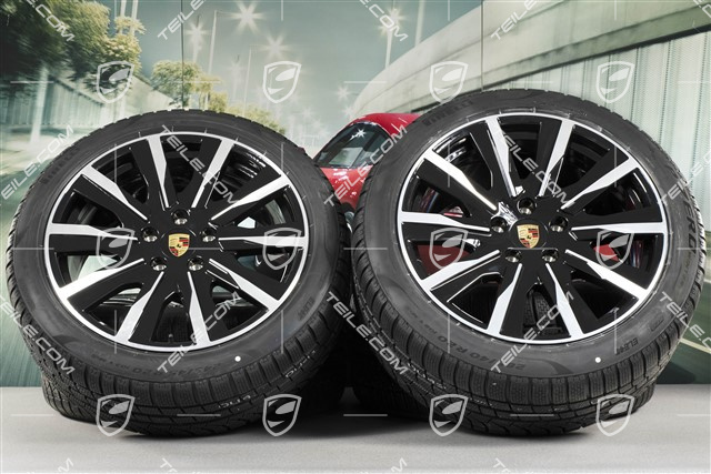 20" Taycan Tequipment Design Winterräder Satz, Felgen 9J x 20 ET54 + 11J x 20 ET60, Pirelli Winterreifen 245/45 R20 + 285/40 R20, in Schwarz Hochglanz