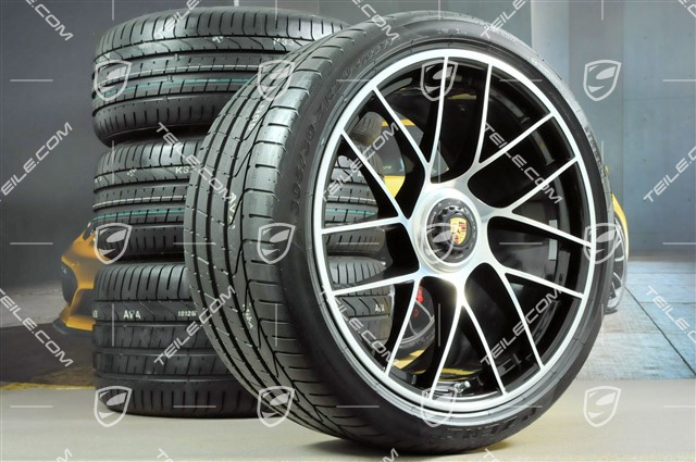 20" Sommerräder Satz Turbo Sport III, Zentralverschluss, Felgen 9J x 20 ET51 + 11,5J x 20 ET56 + Pirelli Sommerreifen 245/35 ZR20 + 305/30 ZR20, schwarz