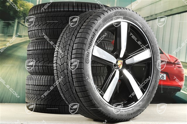 22" Winterräder Cayenne Exclusive Design Sport, Felgen 10J x 22 ET48 +11,5J x 22 ET61 + Continental Winterreifen 285/40 R22 + 315/35 R22, in Schwarz Hochglanz