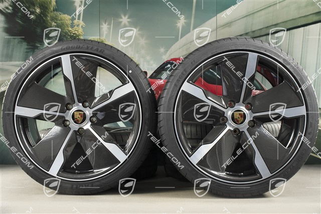 21" koła letnie Exclusive Design, komplet, felgi 9,5J x 21 ET60 + 11,5J x 21 ET66 + NOWE opony letnie Goodyear 265/35 R21 + 305/30 R21, CARBON - z owiewkami karbonowymi
