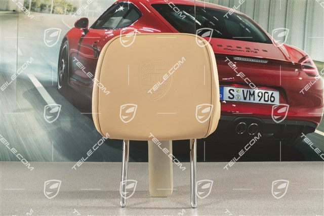 Zagłówek, skóra, z wytłoczonym herbem porsche, Luxor Beige