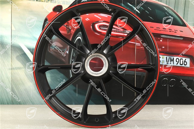 20" Felge GT3, 9J x 20 ET55, schwarz-seidenmatt + Rand in Rot