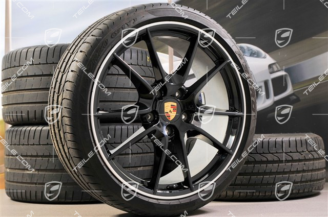 20" Carrera S (III) Sommerräder Satz, Schwarz (hochglanz), 8,5J x 20 ET51 + 11J x 20 ET70, Reifen 245/35 ZR20 + 295/30 ZR20, mit RDK (433MHz)