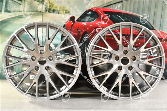 21" Komplet felg Panamera Exclusive Design, 9,5J x 21 ET71 + 11,5J x 21 ET69, platynowo srebrny metalik