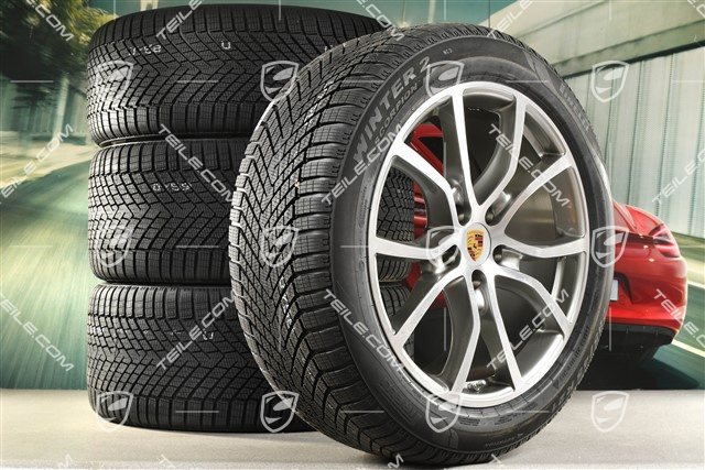 21" koła zimowe Cayenne Exclusive Design, komplet, felgi 9,5J x 21 ET46 + 11,0J x 21 ET58 + NOWE opony zimowe Pirelli Scorpion Winter 2 285/45 R21 + 305/40 R21, z czujnikami ciśnienia