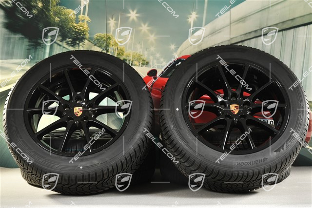 20" koła zimowe Cayenne COUPE Design, komplet, felgi 9J x 20 ET50 + 10,5J x 20 ET55 + NOWE opony zimowe Hankook 255/55 R20 + 295/45 R20, z czujnikami ciśnienia, czarny wysoki połysk
