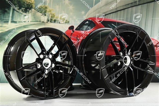 20"+21" Carrera Exclusive Design wheel rim set, rims 8.5J x 20 ET50 + 11.5J x 21 ET79, black high gloss