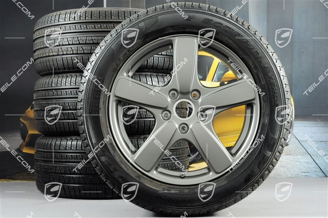 19" Winterräder Satz Cayenne Sport Classic, Felgen 8,5J x 19 ET59 + Pirelli Winterreifen 265/50 R19, in Platinum (seidenglanz) mit RDK-Sensoren