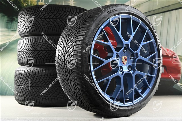 20"+21" RS Spyder Design, koła zimowe, komplet, felgi 8,5J x 20 ET50 + 11J x 21 ET82 + NOWE opony zimowe Michelin 245/35 R20 + 305/30 R21, z czujnikami ciśnienia, niebieskie - Indigo Blue
