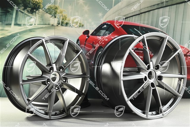 20+21" Komplet felg Carrera S, felgi: przednie 8,5J x 20 ET53 + tylne 11,5J x 21 ET67, platinum satynowy mat