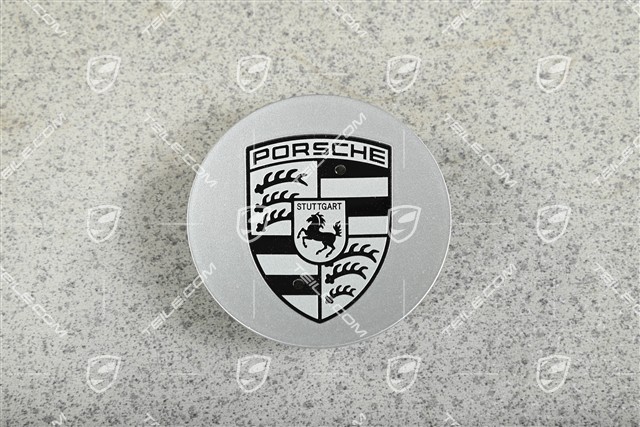 Center cap, concave, brilliant silver, black crest
