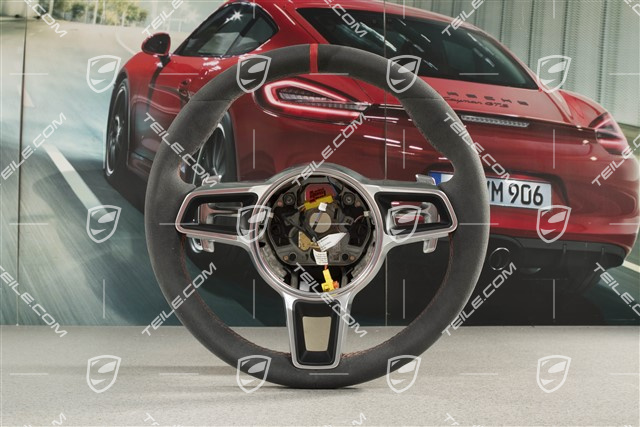 GT3 / GT2RS, Sportowa kierownica PDK, Alcantara czarna / nić Lava Orange, czerwony pasek
