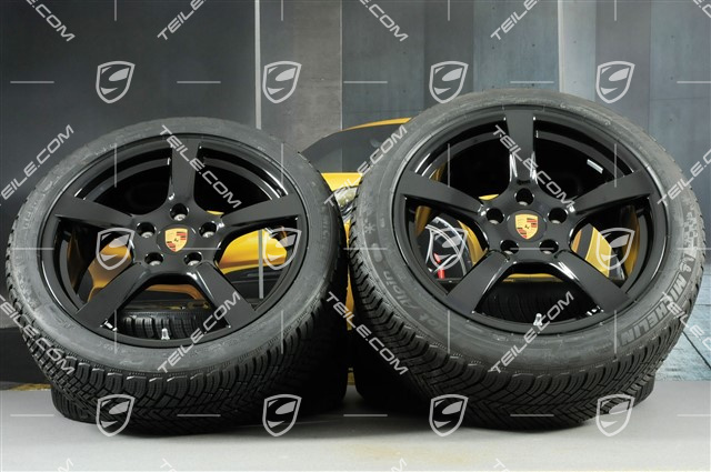 19" Cayman S Winterräder Satz, Felgen 8J x 19 ET57 + 10J x 19 ET45 + NEUE Michelin Pilot Alpin 4 Winterreifen 235/40 R19 + 265/40 R19, schwarz hochglanz