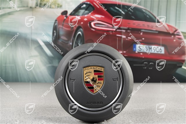 Airbag-Einheit für Lenkrad, Leder Schwarz, Graurand