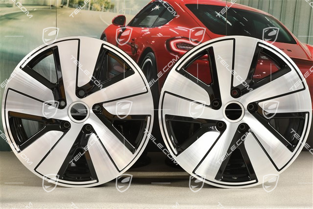 19" Felgensatz Taycan S, 8J x 19 ET50 + 10J x 19 ET47, schwarz hochglanz mit glanzgedrehter Stirnfläche