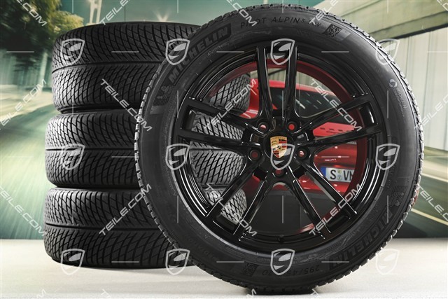 20" koła zimowe Cayenne Sport, komplet, felgi 9J x 20 ET50 + 10,5J x 20 ET55 + opony zimowe Michelin 255/55 R20 + 295/45 R20, z czujnikami ciśnienia, czarny wysoki połysk