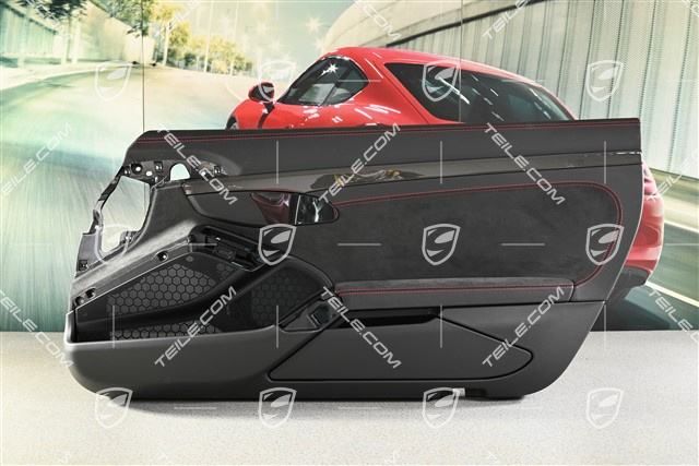 Türverkleidung,  Alcantara Schwarz mit Karminrot Ziernähten, Zierleiste Carbon, R