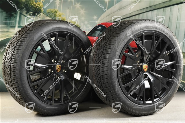 20" koła zimowe Turbo S Aero Design, komplet, felgi 9J x 20 ET54 + 11J x 20 ET60 + NOWE opony zimowe Goodyear 245/45 R20 + 285/40 R20, czarny satynowy mat