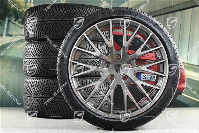 21" Panamera Exclusive Design Winterräder Satz, Felgen 9,5J x 21 ET71 + 10,5J x 21 ET71 + NEUE Michelin Winterreifen 275/35 R21 + 315/30 R21, Platinsilber
