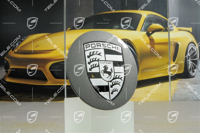 Radzierdeckel, Titanium Dark, für 20" Carrera Classic Räder, Wappen schwarz-weiß