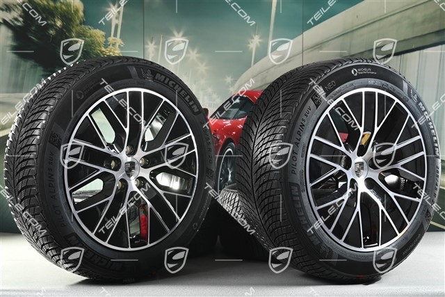 20-inch Macan S winter wheel set, rims 7,5J x 20 ET32 + 10J x 20 ET49 + Michelin winter tyres 235/55 R20 + 285/45 R20, black high gloss