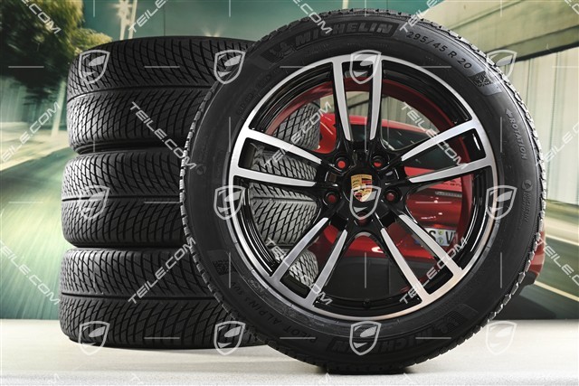 20-inch Cayenne Sport winter wheel set, rims 9J x 20 ET50 + 10,5J x 20 ET55 + NEW Michelin winter tyres 255/55 R20 + 295/45 R20, with TPMS, black high gloss