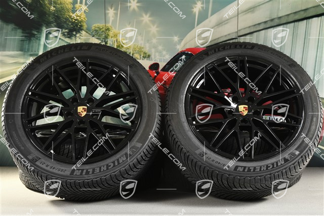 21" Cayenne COUPE "RS Spyder Design" Winterräder Satz, Felgen 9,5J x 21 ET46 + 11,0J x 21 ET49 + Michelin Pilot Alpin 5 SUV Winterreifen 285/45 R21 + 305/40 R21, mit RDK-Sensoren, schwarz hochglanz