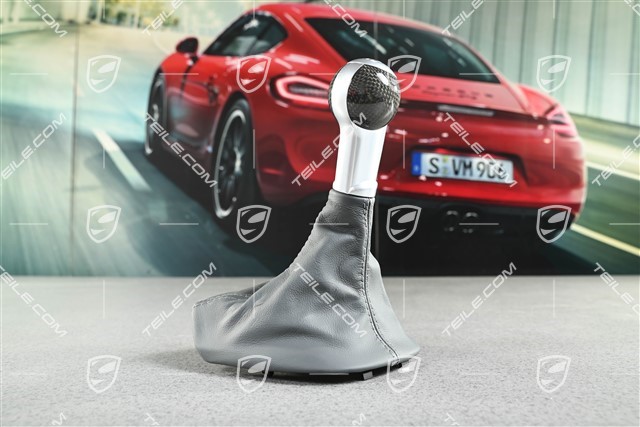 Turbo, Shift lever / gearshift knob, Stone grey leather / aluminium and carbon, 6-speed manual transmission